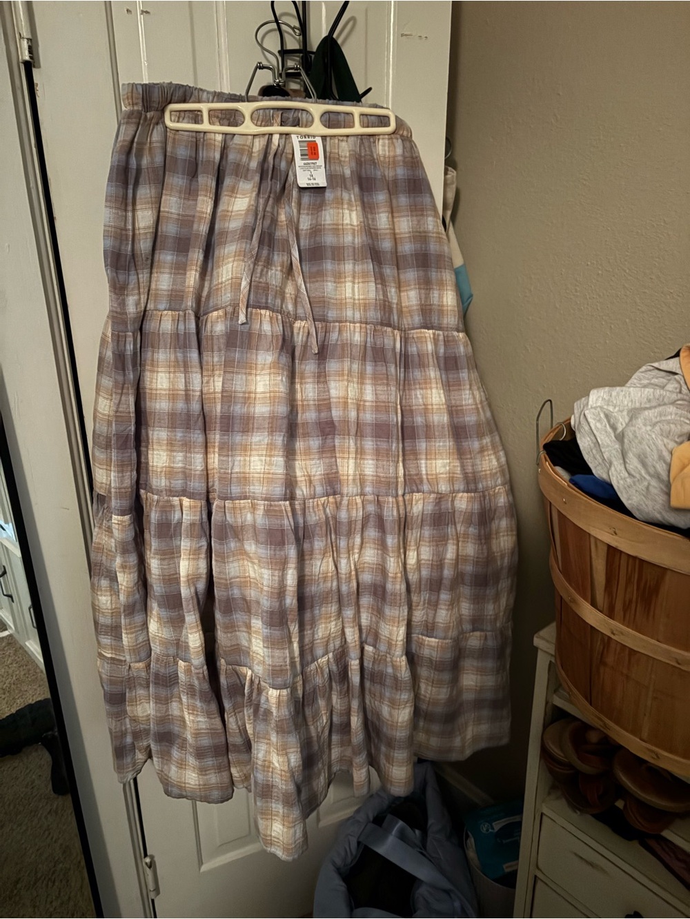 torrid Lavender & Cream Plaid Tiered Maxi Skirt